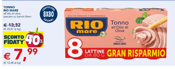 Esselunga TONNO RIO MARE all'olio di oliva, pescato su banchi liberi offerta