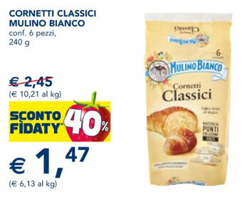 Esselunga CORNETTI CLASSICI MULINO BIANCO conf. 6 pezzi, 240 g offerta