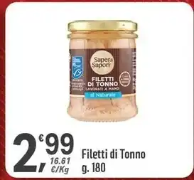 Supermercati Dok Saper di sapori filetti di tonno g. 180 offerta