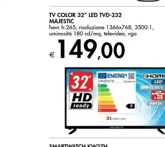 Bennet New majestic TVD-232 S2 LED MP11 TV Hospitality 81,3 Cm (32") HD 180 Cd/m² Nero A+ offerta