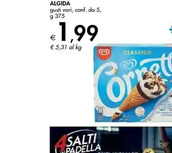 Bennet Algida Cornetto Classico Con Latte Fresco Italiano Di Alta Qualità 75 G 375 G(ml) offerta