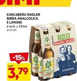 DPiù Karlsbràu radler - birra analcolica e limone offerta