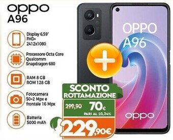 Expert Oppo a96 16,7 cm (6.59) doppia sim android 11 4g usb tipo-c 8 gb 128 gb 5000 mah nero offerta