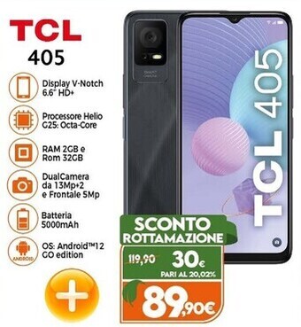 Expert Tcl smartphone 405 6.6″ 32gb ram 2gb dual sim lavender purple offerta
