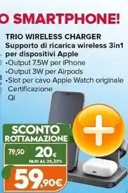 Cellularline trio wireless charger supporto di ricarica wireless 3in1 per dispositivi apple nero