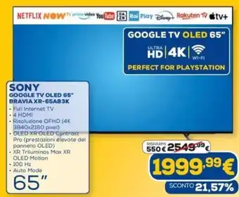 Euronics SONY GOOGLE TV OLED 65" BRAVIA XR-65A83K offerta