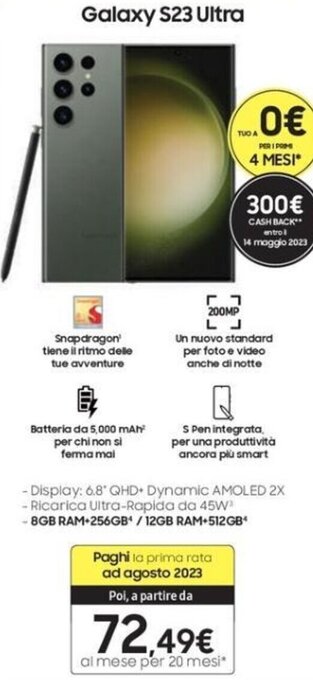 Euronics Samsung Galaxy S23 Ultra offerta