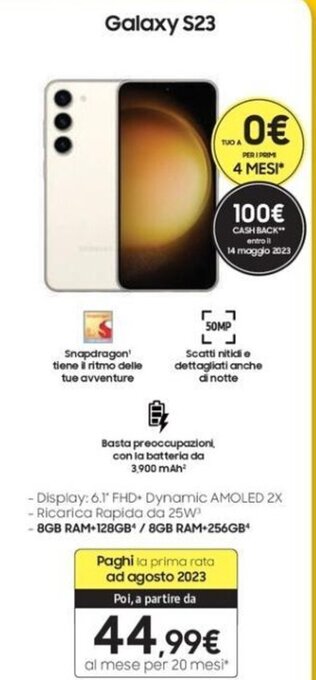 Euronics Samsung Galaxy S23 offerta