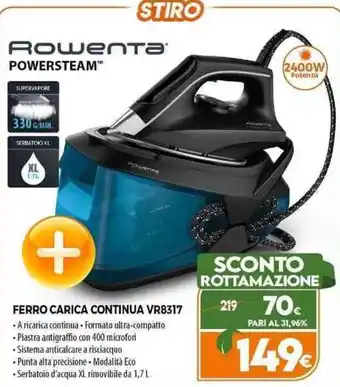 Expert Rowenta POWERSTEAM™ FERRO CARICA CONTINUA VR8317 offerta