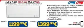 Euronics Mitsubishi Electric LINEA PLUS MSZ-AY 25/35VGK 9000 BTU offerta