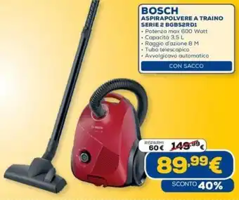 Euronics BOSCH ASPIRAPOLVERE A TRAINO SERIE 2 BGBS2RD1 offerta