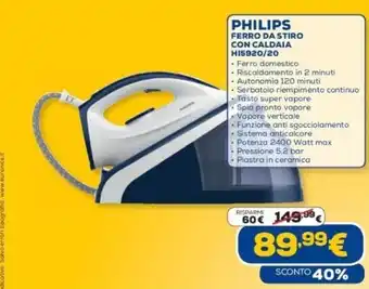 Euronics PHILIPS FERRO DA STIRO CON CALDAIA offerta
