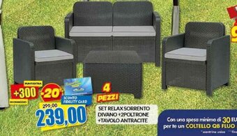 Risparmio Casa SET RELAX SORRENTO DIVANO+2POLTRONE +TAVOLO ANTRACITE offerta
