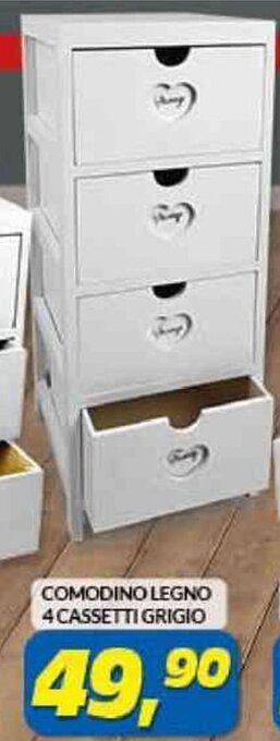 Risparmio Casa COMODINO LEGNO 4 CASSETTI GRIGIO offerta