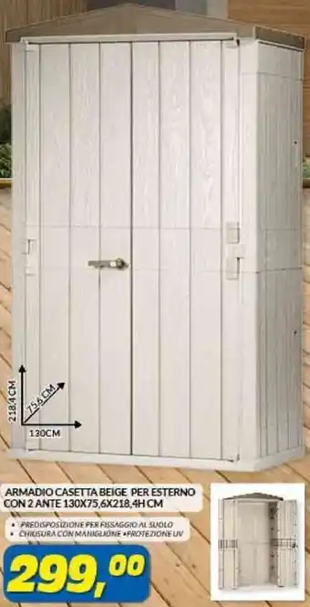 Risparmio Casa ARMADIO CASETTA BEIGE PER ESTERNO CON 2 ANTE 130X75,6X218,4HCM offerta