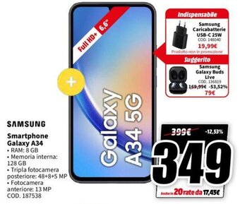 MediaWorld SAMSUNG Smartphone Galaxy A34 offerta
