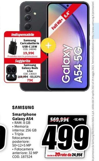 MediaWorld SAMSUNG Smartphone Galaxy A54 offerta