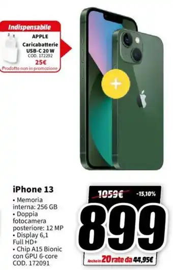 MediaWorld iPhone 13 256GB offerta