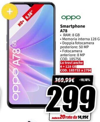 MediaWorld oppo Smartphone A78 offerta