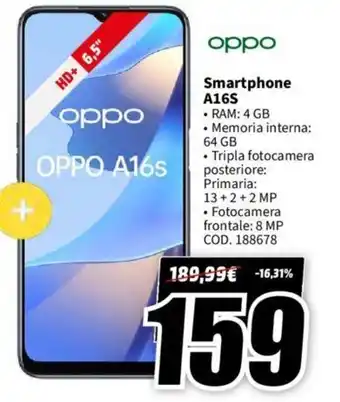 MediaWorld oppo Smartphone A16S 64gb offerta