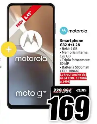MediaWorld Motorola Smartphone G32 4+1 28 offerta