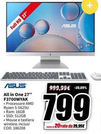 MediaWorld ASUS All in One 27" F3700WYAK offerta