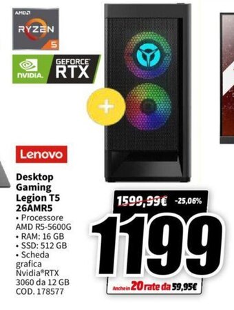 MediaWorld Lenovo Desktop Gaming Legion T5 26AMR5 offerta