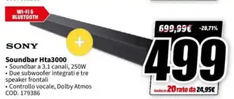 MediaWorld SONY Soundbar Hta3000 offerta