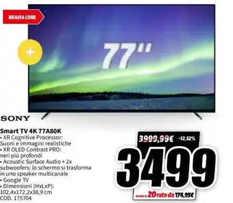 SONY Smart TV 4K 77A80K