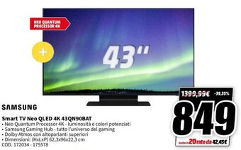 MediaWorld SAMSUNG Smart TV Neo QLED 4K 43QN90BAT offerta
