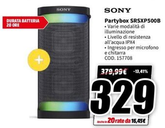 MediaWorld SONY Partybox SRSXP500B offerta