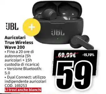 MediaWorld JBL Auricolari True Wireless Wave 200 offerta