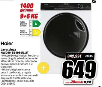 MediaWorld Haier Lavasciuga HWD90-B14959U1IT offerta