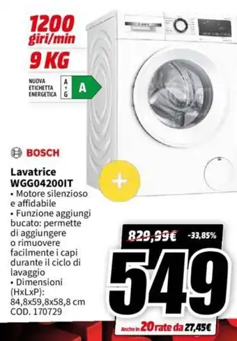MediaWorld BOSCH Lavatrice WGG042001T offerta