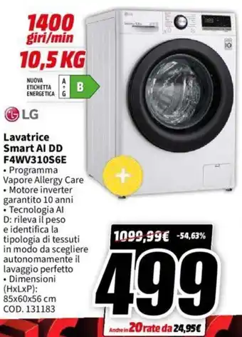 MediaWorld LG Lavatrice Smart AI DD F4WV310S6E offerta