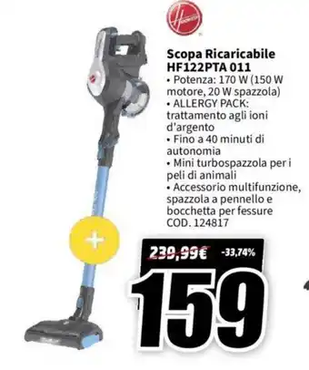 MediaWorld Hoover Scopa Ricaricabile HF122PTA 011 offerta