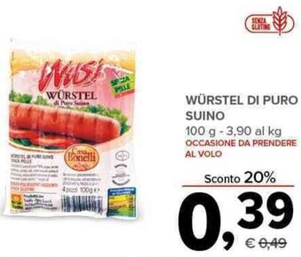 Todis WÜRSTEL DI PURO SUINO 100 g offerta