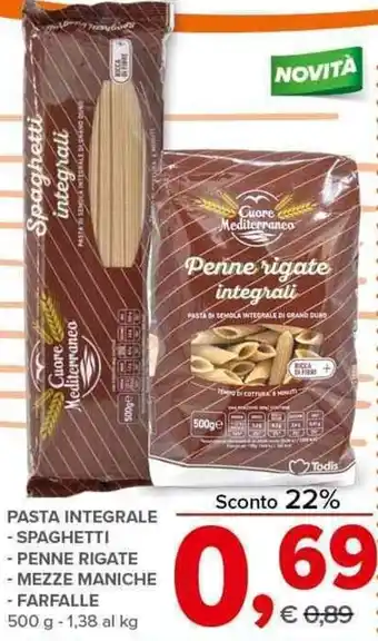 Todis NOVITA PASTA INTEGRALE 500 g offerta
