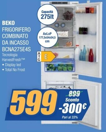 Leonardelli BEKO FRIGORIFERO COMBINATO DA INCASSO BCNA275E4S offerta
