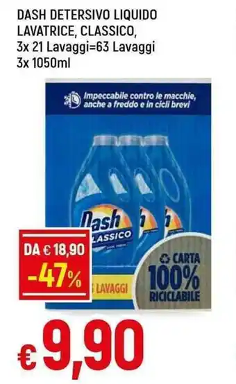 Galassia DASH DETERSIVO LIQUIDO LAVATRICE, CLASSICO, 3x 21 Lavaggi-63 Lavaggi 3x 1050ml offerta