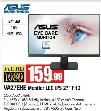 Vobis Asus VA27EHE 68,6 Cm (27") 1920 X 1080 Pixel Full HD LED Nero offerta