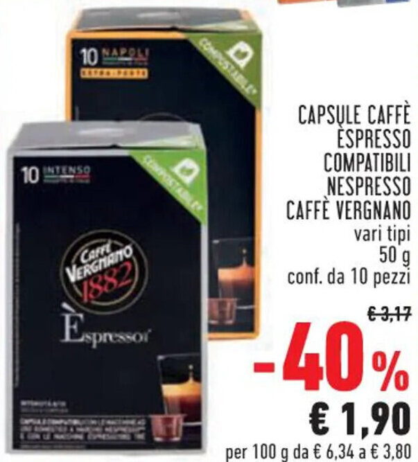 CAPSULE CAFFÈ ESPRESSO COMPATIBILI NESPRESSO CAFFÈ VERGNANO 50 g