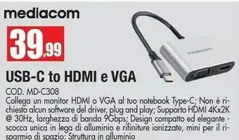 Vobis Mediacom Usb-c To Hdmi E Vga Cod Md-c308 offerta