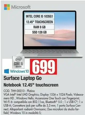 Vobis Microsoft Surface Laptop Go Notebook 12.45'' Touchscreen Cod. THH-00010 offerta