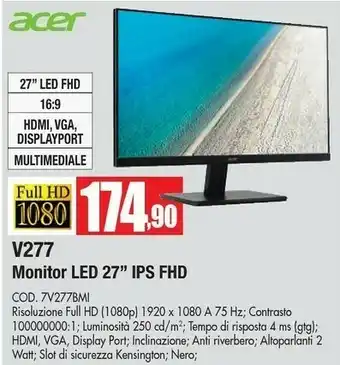 V7 Monitor LED 21.5" FHD 1920x1080 ADS-IPS