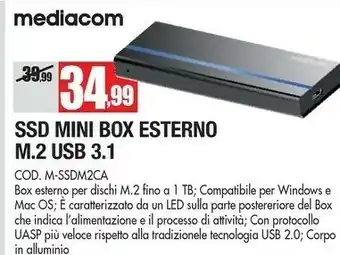 Vobis Mediacom SSD Mini Box Esterno M.2 USB 3.1 Cod. M-SSDM2CA offerta