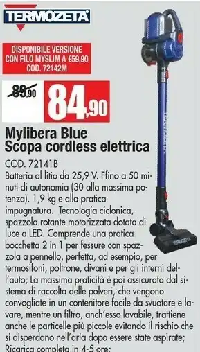 Vobis Termozeta Scopa Cordless Elettrica Mylibera Blue offerta