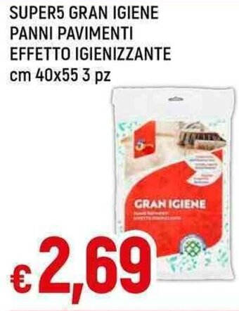 Galassia SUPER5 GRAN IGIENE PANNI PAVIMENTI EFFETTO IGIENIZZANTE cm 40x55 3 pz offerta