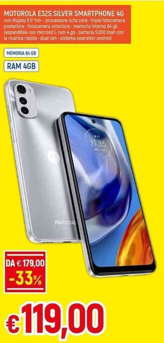 Galassia MOTOROLA E32S SILVER SMARTPHONE 4G offerta