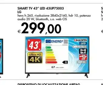 Bennet LG LG 43UP7500 109,2 cm (43") 4K Ultra HD Smart TV Wi-Fi Nero offerta
